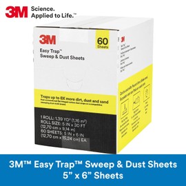 3M Easy Trap Sweep and Dust Sheets, 1 Roll of 60 5" x 6" Sheets, Disposable Easy Sweep Floor Duster, Picks Up 8x More Dirt, Dust, Sand, Hair, Works on Dry or Wet Surfaces, Hardwood Floors, 59032W