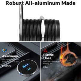 Obeaming 12V USB Outlet All-Aluminum QC 3.0 USB-A & USB-C PD3.0 Dual High-Speed Charger Socket, Recessed Mount Type-A Type-C Port for Camper Van Trailer RV Boat Truck (Big Version*2)