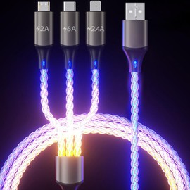 BDQQ Light Up Phone Charger Cord, Multi LED Charging Cable RGB Glowing Gradual Lighting USB C Cable Fast Charging Universal 3 in 1 Charger Adapter Micro USB Type-C