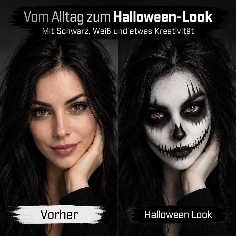 Halloween Make-Up Set Black White Theatre Makeup Sticks with Sponge