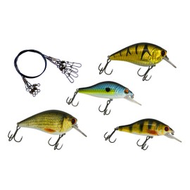 PetrisCatch Crankbait Wobbler Set of 4 + 4 Steel Leaders, 2 x 7 cm + 2 x 9 cm, Owner Triplets