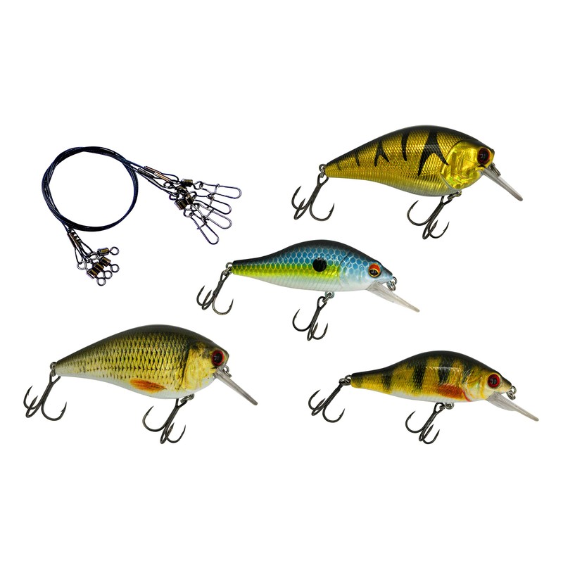 PetrisCatch Crankbait Wobbler Set of 4 + 4 Steel Leaders,