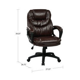 Office Star Padded Faux Leather Seat and Back Contour Managers Chair with Padded Armrests and Heavy Duty Nylon Base, Charcoal Grey