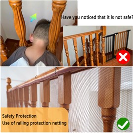 Balcony Safety Net for Kids Banister Guard-13ft x 3ft Child Safety Net, Balcony Mesh Screen for Pets, Dogs, Cats, Toys - Stair Railing Baby Proof (White)