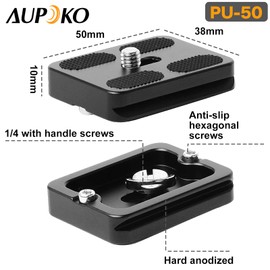 Aupoko Quick Release Plate 50 mm + 40 mm, Pack of 2 Camera Plate PU40 & PU50, Quick Release Plate, Camera Plate, Compatible with Arca Swiss