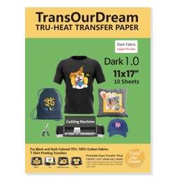 TransOurDream Dark Heat Transfer Paper for T Shirts (10 Sheets, 11x17") Printable HTV Heat Transfer Vinyl for Inkjet Printer Iron on Transfers for Dark Fabrics