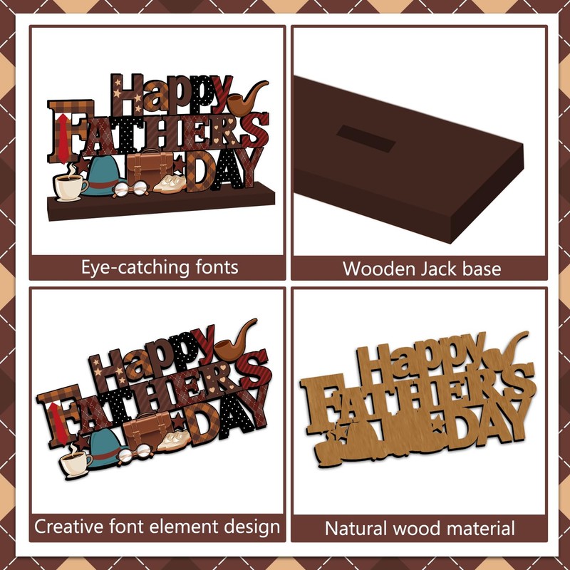 4pcs Fathers Day Decorations Table Centerpiece Wooden Happy Fathers Day