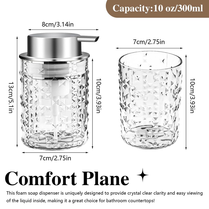 RETON 2 Pcs Foaming Soap Dispenser, 10 Oz/300ml Clear Foam