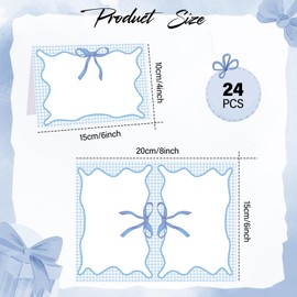 Maitys 24 Pcs Blue Picnic Party Decoration Bow Place Cards 4 x 6 Inch Bow Tent Card Large Holiday Table Setting Food Label for Summer BBQ Bridal Showers Supplies