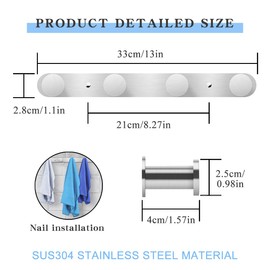 SOMDARHK Coat Hooks Wall Mounted,Heavy Duty Coat Rack,Stainless Steel Coat Hook Rack Bathroom Wall Hanger - 4 Door Hooks for Hanging Clothes,Towels,Robes,Hats, Kitchen & Hallway