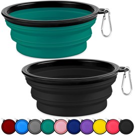 Collapsible Dog Bowls-2 Pack Large Size for Large/Medium Dogs, Pet Travel Water Bowl, Dogs Cat Portable Water Bowl, Dog Pet Feeding Watering Dish Outdoor Hiking Parking Traveling with 2 Carabiners