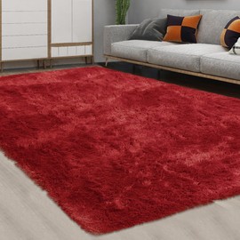 CAROMIO Shaggy Area Rug 6' x 9' Modern Indoor Plush Fluffy Rugs Soft and Comfy Velvet Faux Fur Accent Rug Carpet for Bedroom Living Room Fuzzy Floor Cover for Girls Kids Nursery, Red