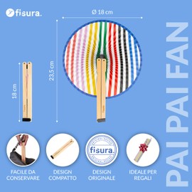 FISURA Colorful Stripe Folding Fan Stylish Design Paper Pai Pai Pai Bright Color Wedding Favor Gift for Guests Suitable for Celebrations or Events Set of 5