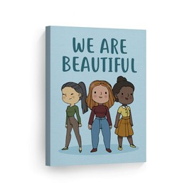 Smile Art Design We are Beautiful Quote Women Diversity Kids African American Asian Canvas Print Kids Room Decor Wall Art Baby Room Decor Nursery Decor Ready to Hang Made in The USA- 22x15