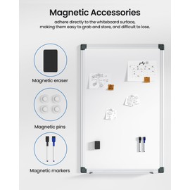 VUSIGN Magnetic White Board Kit for Wall 36" x 24", 1 Dry Eraser & 2 Multicolor Markers & 4 Magnetic Pins, Sliver Reinforced Aluminum Frame for Home, School, Office