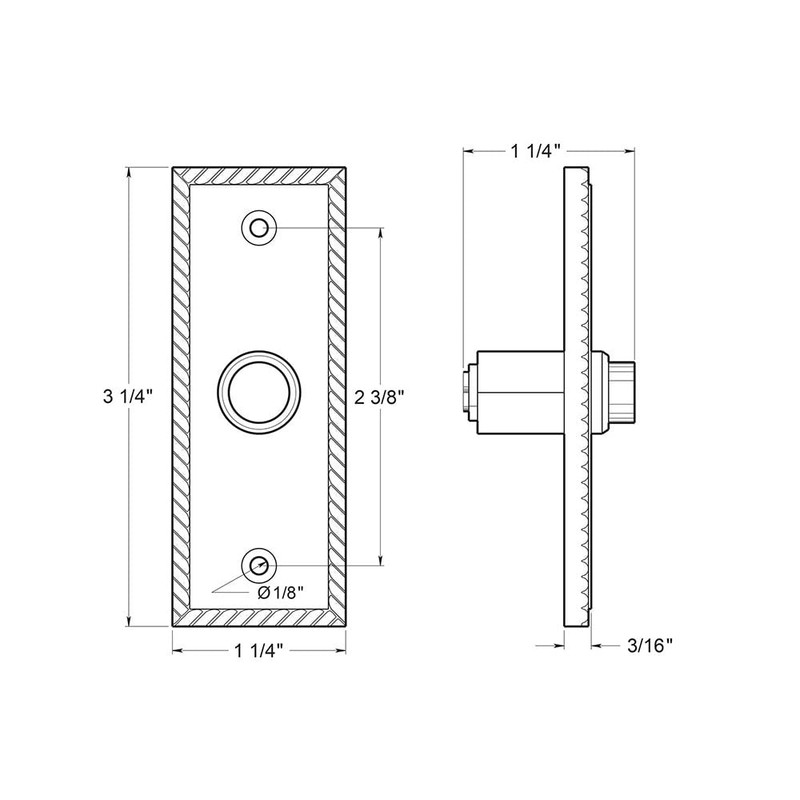 Solid Brass Rectangular Rope Bell Button (Antique Nickel)
