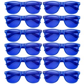 Geopty 12 Pack Royal Blue Sunglasses Party Favors Bulk, Fun Neon Colored Lens Glasses for Adults Unisex