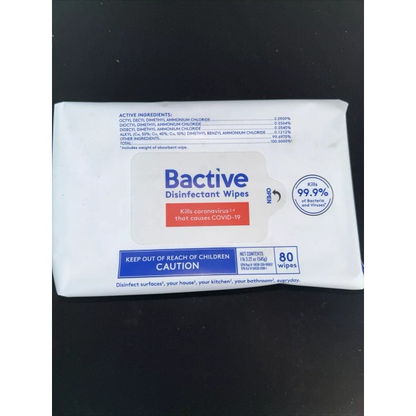 BACTIVE DISINFECTANT WIPES 18 PACK, 1,440 WIPES To A Case.