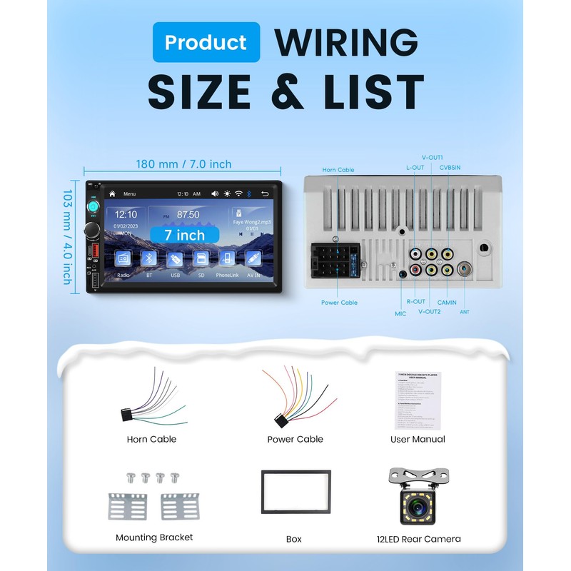 Wireless Double Din Car Stereo Carplay Android Auto, 7 Inch
