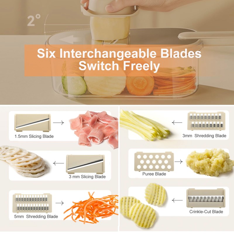 Multifunctional Vegetable Slicer 6-in-1 - Mandolin, Julienne Cutter, Cucumber Slicer,