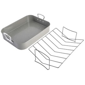Gibson Home Oster Greystone 2-Piece Carbon Steel Roaster Pan w/Rack, Grey Speckle