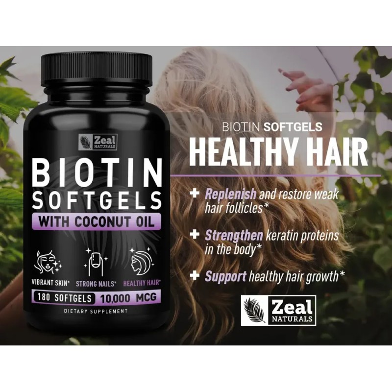 Zeal Naturals Biotin 10000mcg Para Cabello 180 Caps