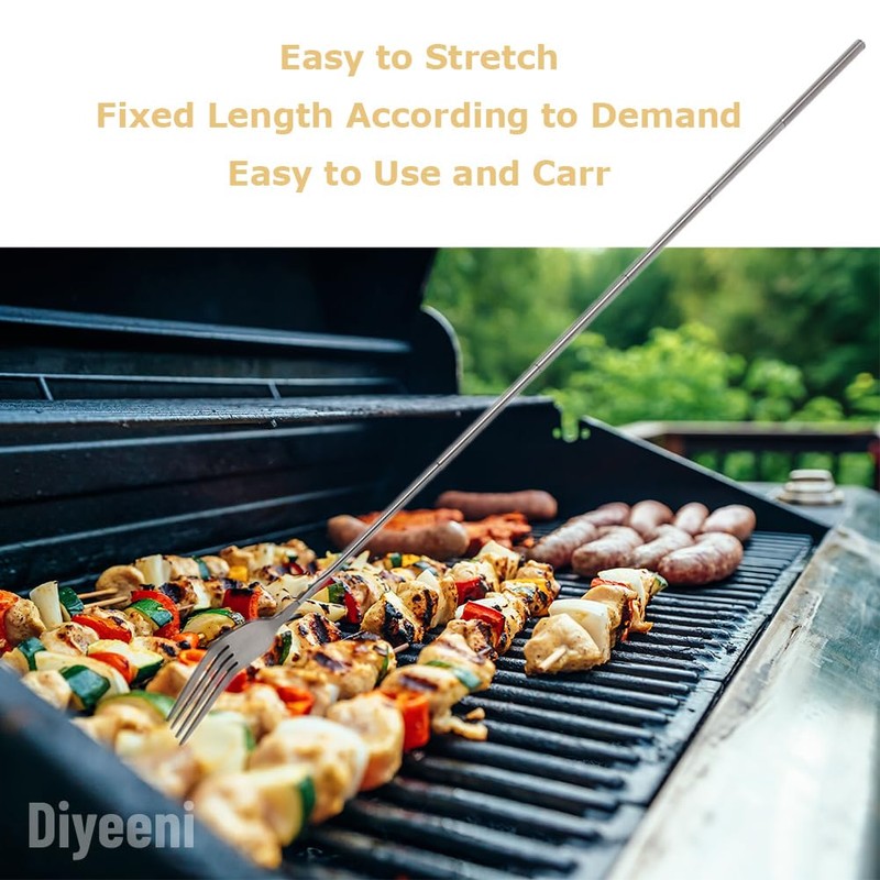 Stainless Steel Dinner Fork,BBQ Telescopic Extendable Dinner Fruit Dessert Long