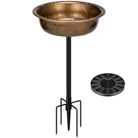 VIVOHOME Polyresin Bird Bath Bowl with Solar Fountain, 29 Inch Height Outdoor Freestanding Birdfeeder with Metal Stake, Capacity 1.4 Gallons, 5-Pronged Base, Copper