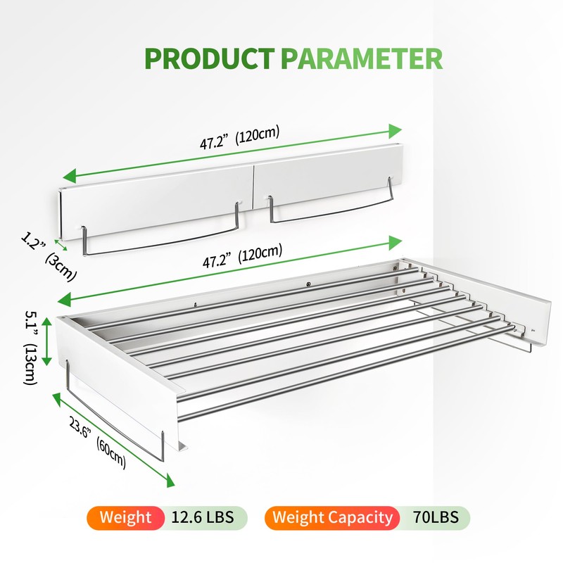 Heshecein Wall Mounted Drying Rack,Collapsible Drying Racks for Laundry,7 Stainless