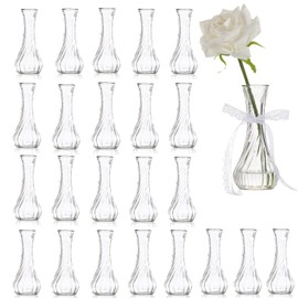 Set of 24 Glass Vase, Bud Vases in Bulk with Lace for Floral Arrangements, Events, Home Decor Weddings, Table Centerpiece (Clear, 24)