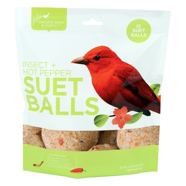 Pacific Bird & Supply Co Insect + Hot Pepper Suet Balls PB-0100 (12 Pack)