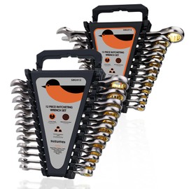 SUZUME 24 PCS SAE and Metric Ratcheting Wrench Set (1/4" - 7/8" & 8-19mm) 15K+ Cycle Locked Gears 72T Cr-V Steel Combination Wrench Sets with Organize Box for Tight Engine Bays Industrial Maintenance
