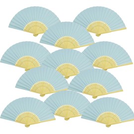 Woohome Folding Fans White Paper Hand Fan Bamboo Fan for Dancing (12 PCS Light Blue)