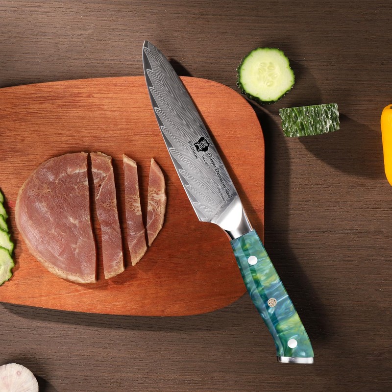 WILDMOK Japanese Damascus Steel Utility Knife, Multipurpose Super Sharp, Slicing,