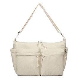 Makukke Women's Crossbody Bag, Cord Bags, Large Shoulder Bags with Multiple Pockets, Hobo Messenger Bag for Work, Office, Travel, Shopping, School, beige