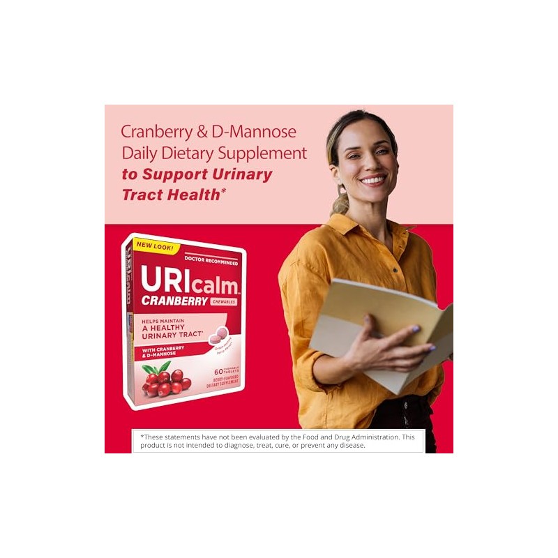 Uricalm Cranberry, Daily Dietary Supplement Chewable with D-Mannose, Berry, 60