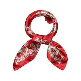 uxcell Women's Floral Leopard Polka Dots Striped Print Square Kerchief Neck Scarf Shawl 19.68 x 19.68inches Red-Floral