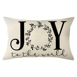 Ogiselestyle Joy to The World Christmas Throw Pillow Cover, 12 x 20 Inch Winter Xmas Farmhouse Holiday Cushion Case Decoration for Sofa Couch