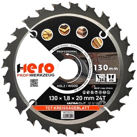 HERO Circular Saw Blade 130 x 20/16 mm 24 Teeth Carbide Saw Blade TCT Replacement Saw Blade for Woodworking Soft & Hardwood, Non-Ferrous Metals Universal Hand Saw, Mitre Saw, Table Saw, Chop Saw
