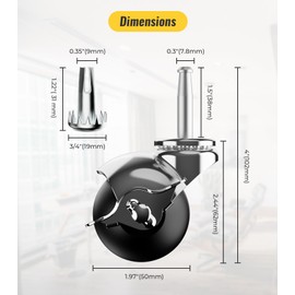 HOLKIE 2 inch Ball Caster Wheels Locking Stem Casters, Furniture Casters Set of 4 Chrome Vintage Antique Swivel Caster, 5/16" x 1-1/2" Grip Neck Spherical Casters Wheels for Furniture Legs