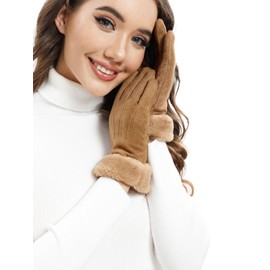 Knuffnee Women Winter Warm Gloves Touchscreen Thermal Gloves Fleece Lined Suede Gloves Brown XL