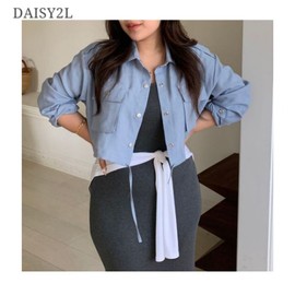 DAISY2L Pro Summer Button-Up Cropped Utility Jacket 1ea, Color#$%Size:Light Blue-One Size