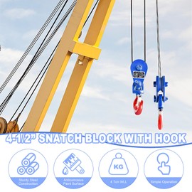 WULAZMU Snatch Block with Hook, 4 Ton 4 1/2" Sheave Fit with 1/2" Wire Rope for Rollback Wrecker Flatbed Tow Truck Hauler Winch