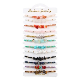 LUBINGSHINE 12 Pieces Natural Chip Stone Bracelets, Adjustable Friendship Bracelets Jewelry Gifts for Women Men, Crystal Chip Stones Adjustable Bracelet (12 Colors)