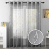 Youleyar Silver Foil Print Voile Sheer Curtains,Wicker Grommet Top Window
