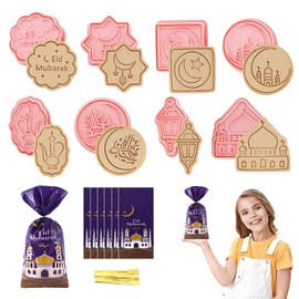 Ramadan Cookie Cutter Set, 8 Pieces Ramadan Cookie Cutter + 50 Ramadan Pockets, Eid Mubarak Cookie Cutter, Ramadan Plastic Cookie Cutters, Ramadan Cookie DIY Fondant Tools, Eid Mubarak Party