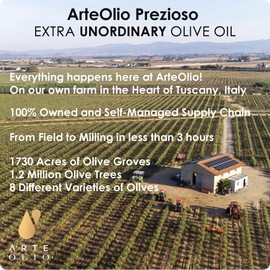 ArteOlio Prezioso Olive Oil: 100% Extra virgin cold pressed olive oil directly from Italy made in Single Estate Unordinary Rich Taste (250mL Bottle)