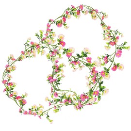 CONNECTION Pack of 2 Pink Artificial Flowers Daisy Flower Garland Decoration 2.1 m Artificial Flowers Garland Flower Tendrils Artificial Flower Chain for Wedding Garden Room Party Arch Wall Spring