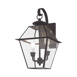 Livex Lighting 2281-04 Westover 2 Light Outdoor Black Finish Solid Brass Wall Lantern with Clear Beveled Glass