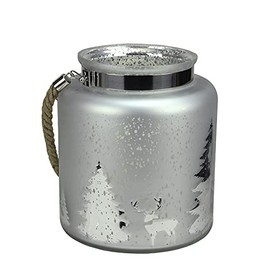 Tree Silhouette Mercury Glass Christmas Pillar Candle Holder - 9.5" - Silver and Gray